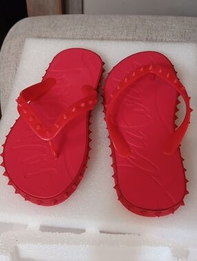 Christian Louboutin Bright Red Studded Jelly Flip Sandals